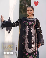 Parishay Black Luxury Lawn Chicken Kari Suit 2026 with Embroidered Chiffon Dupatta – Premium 3PC