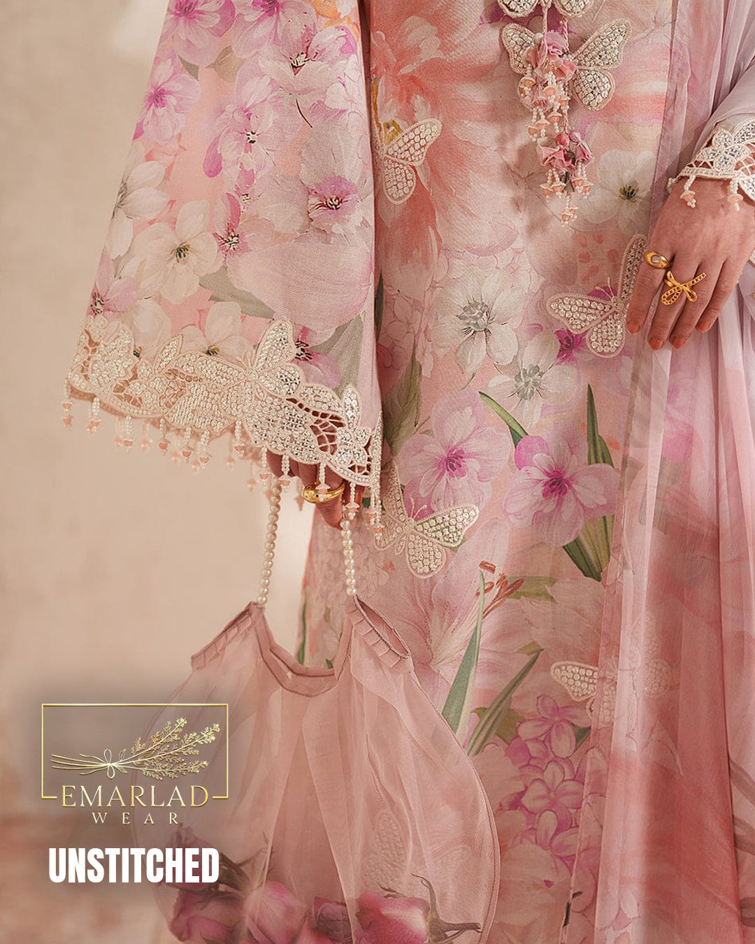 Baroque Butterfly M-7 Pink Printed Lawn Suit with Chiffon Embroidered Dupatta | 3PC Summer Collection | Emarladwear