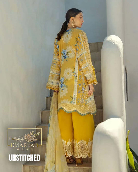 ELAF Yellow Lawn Suit – Heavy Embroidered Chiffon Dupatta