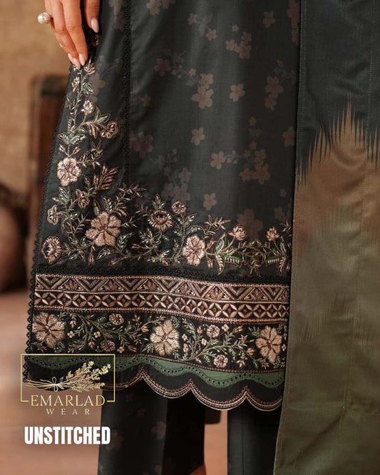 Iznik Black Printed Lawn Suit with Chiffon Embroidered Dupatta