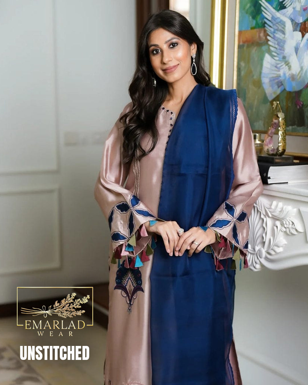 Fiza Naeem Silk Embroidered Suit 2026 – Luxury 3PC Shamoz Silk Dress with Organza Dupatta