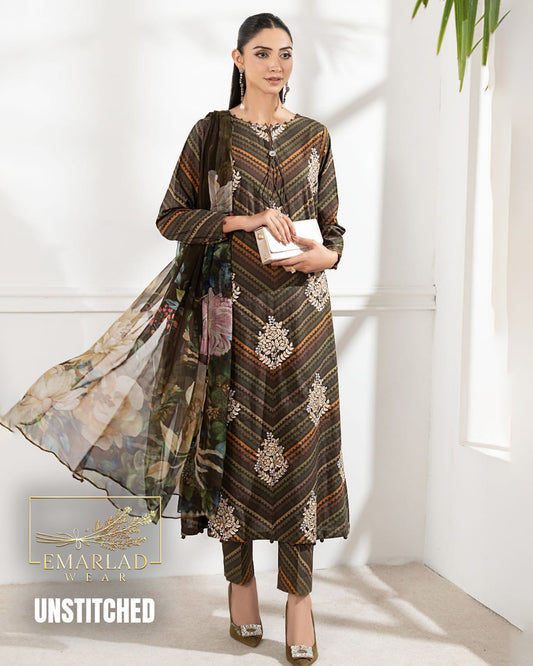MB M-Print Lawn 3PC 2026 – Heavy Embroidered Spangle Work with Chiffon Dupatta