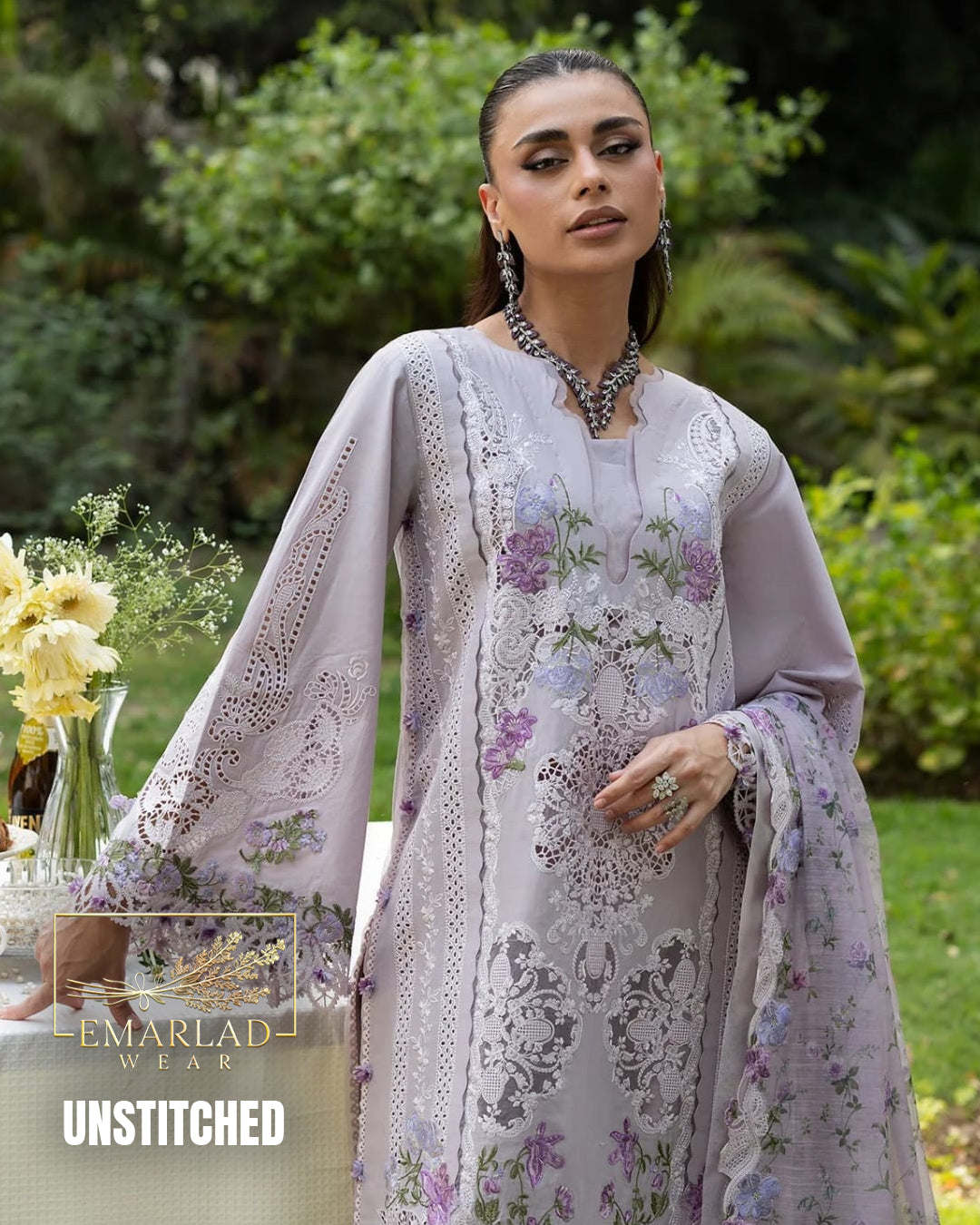 Elaf Luxury Lawn Collection 2026 Lilac Purple Embroidered Suit