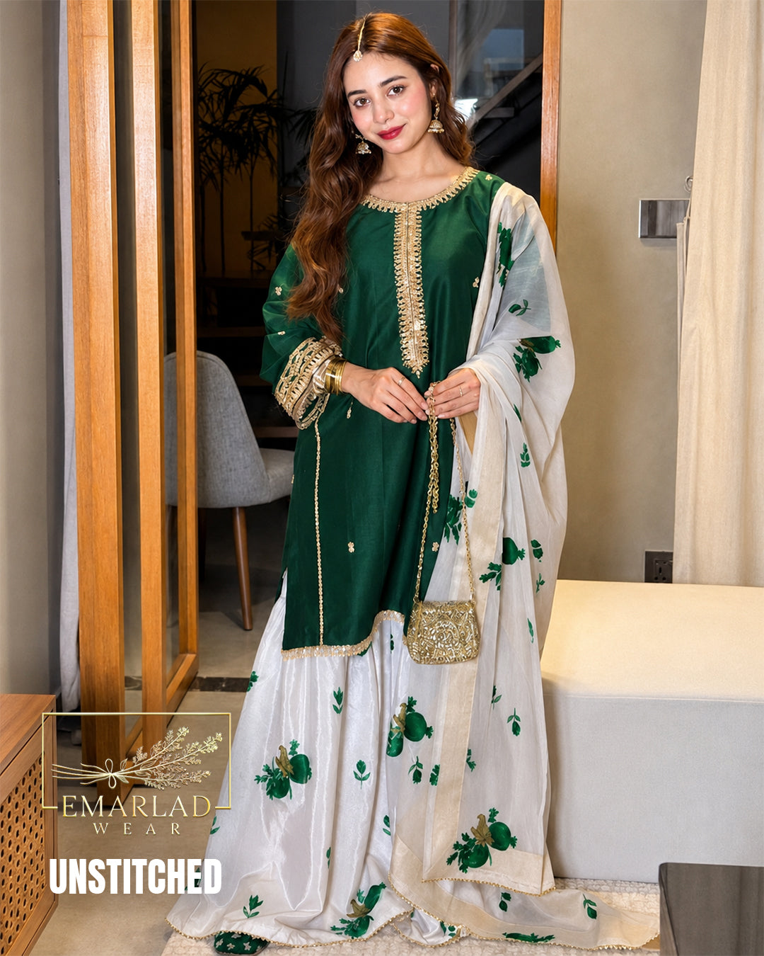 Aysel Green Silk Embroidered Collection 3 Piece Suit