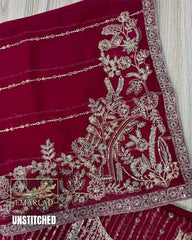 Kanwal Malik Semi Pure Chiffon Embroidered 3 Piece Suit | Dark Shocking Pink