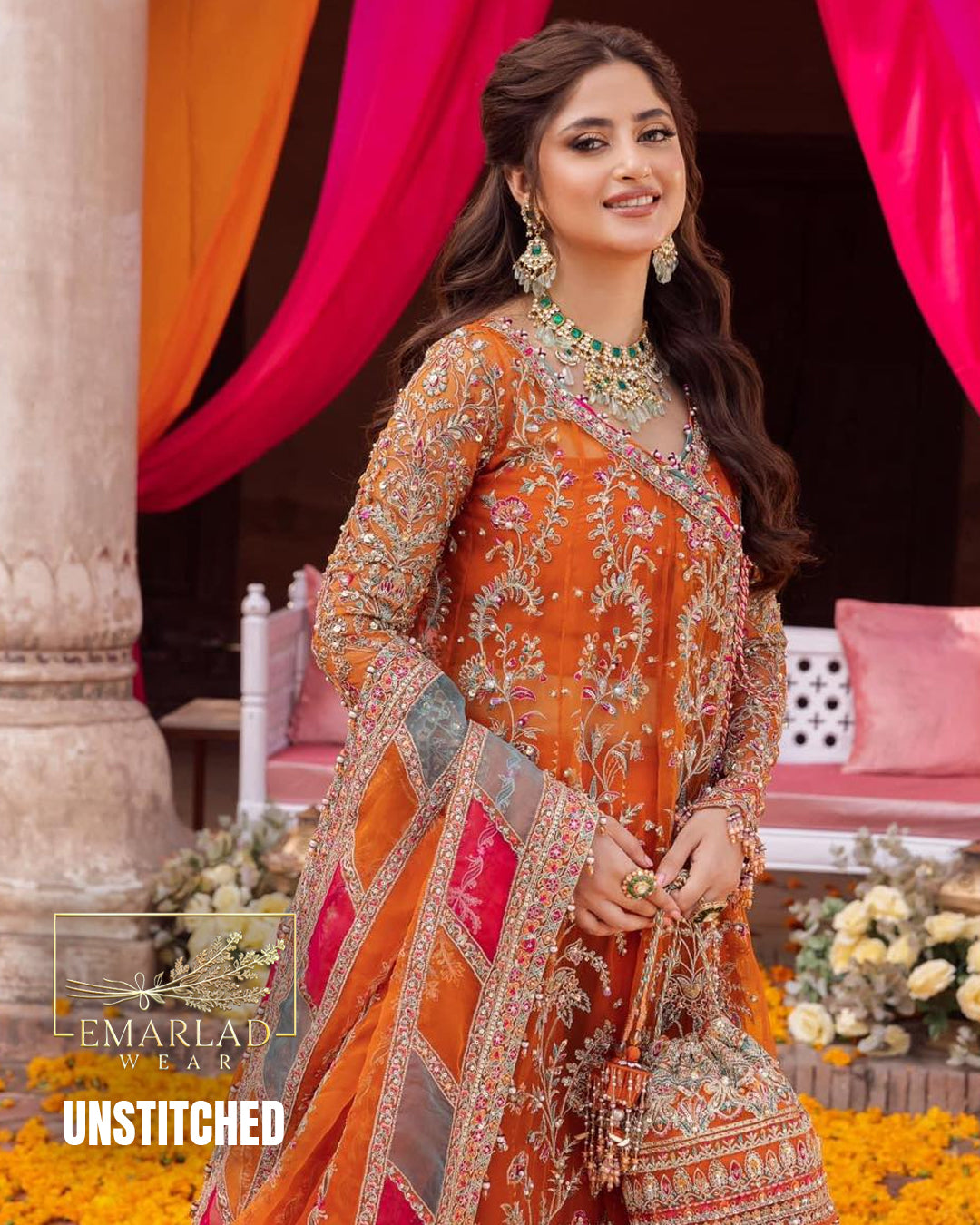 Kanwal Malik Orange Bridal Collection Net Maxi Replica | Bridal Wear for Weddings | Emarladwear