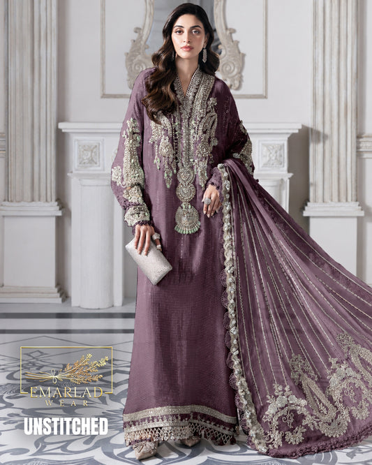 Maria B BD-3005 Dark Purple Luxury Lawn Embroidered 3 Piece Suit | Unstitched