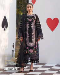 Parishay Black Luxury Lawn Chicken Kari Suit 2026 with Embroidered Chiffon Dupatta – Premium 3PC