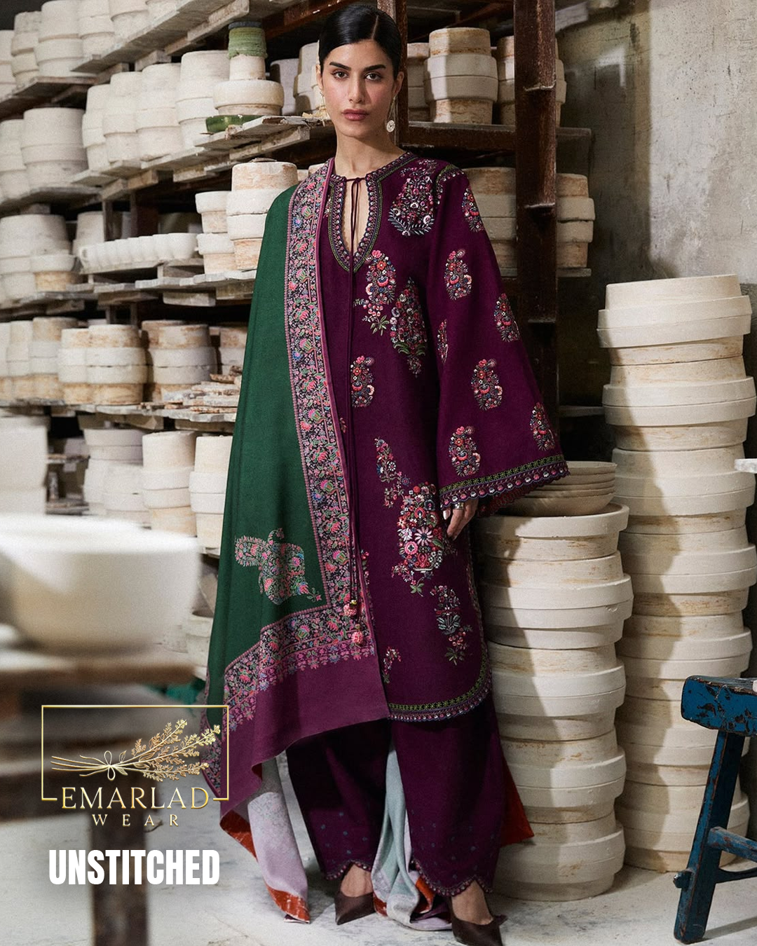 Thread N Motifz Magenta Purple Dhanak Winter Collection 3 Piece Unstitched Suit