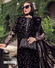 Maria B Black Plachi Velvet Suit with Silk Printed Dupatta