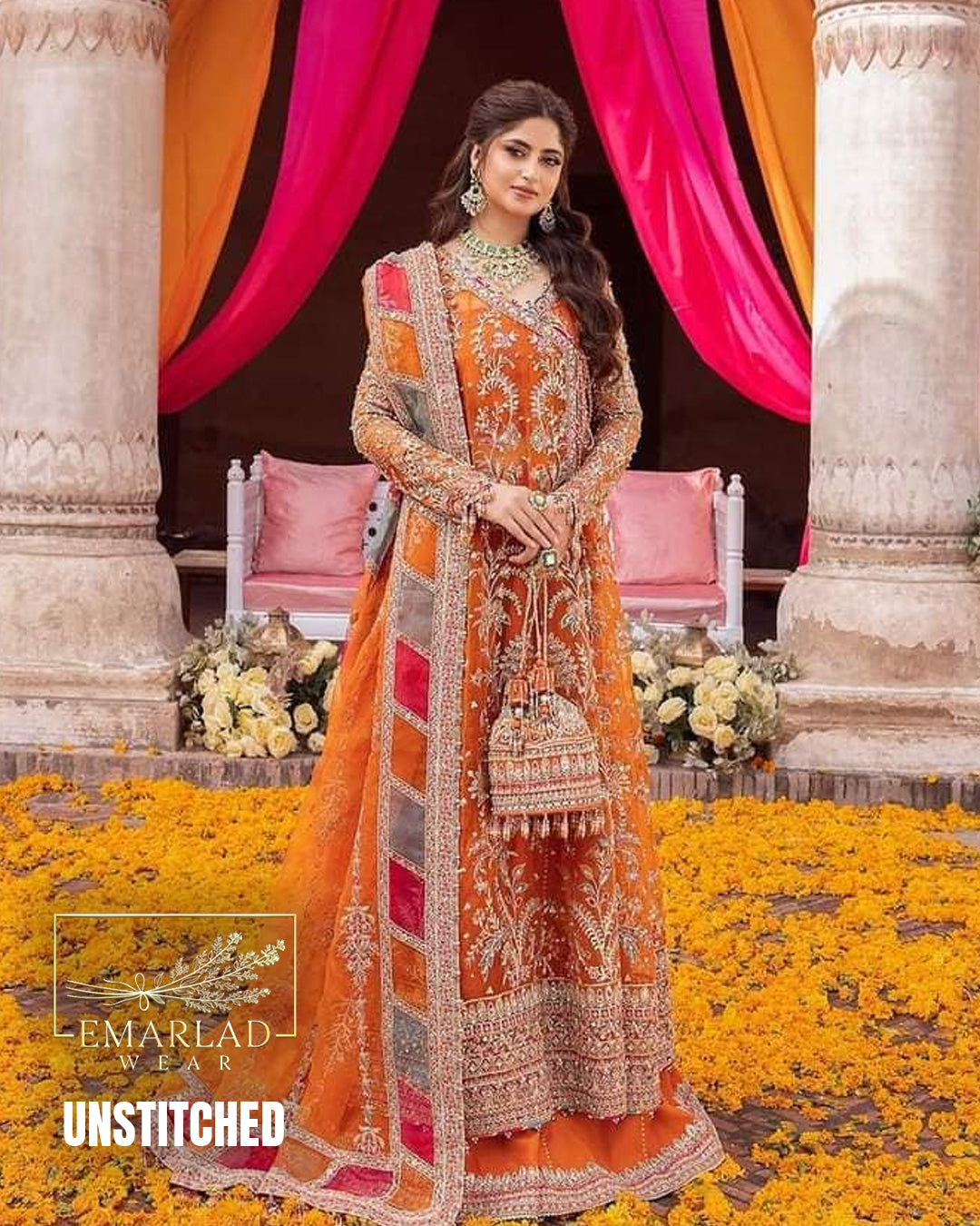 Kanwal Malik Orange Bridal Collection Net Maxi Replica | Bridal Wear for Weddings | Emarladwear