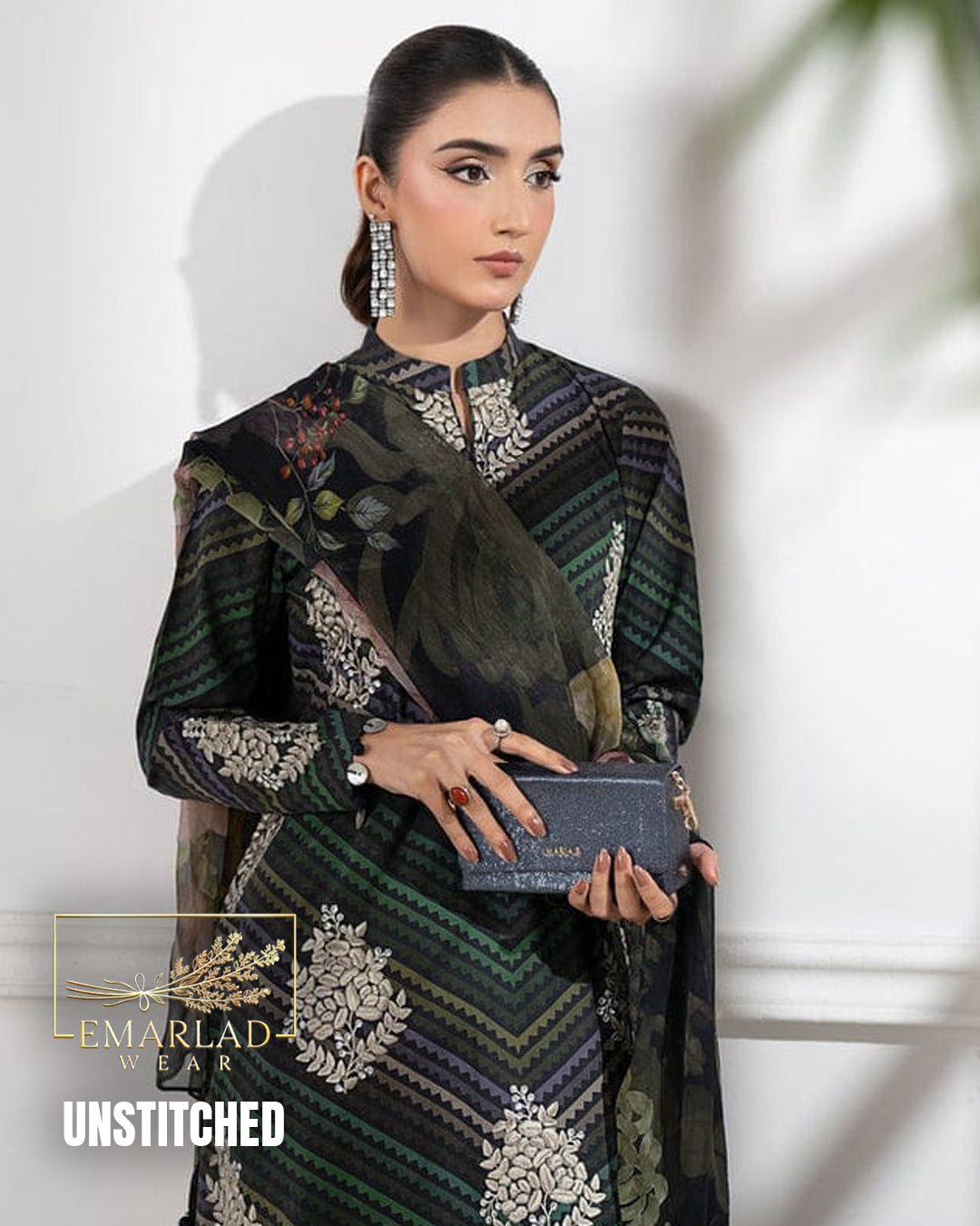 MB M-Print Lawn zig zag blue 3PC 2026 – Heavy Embroidered  with Chiffon Dupatta