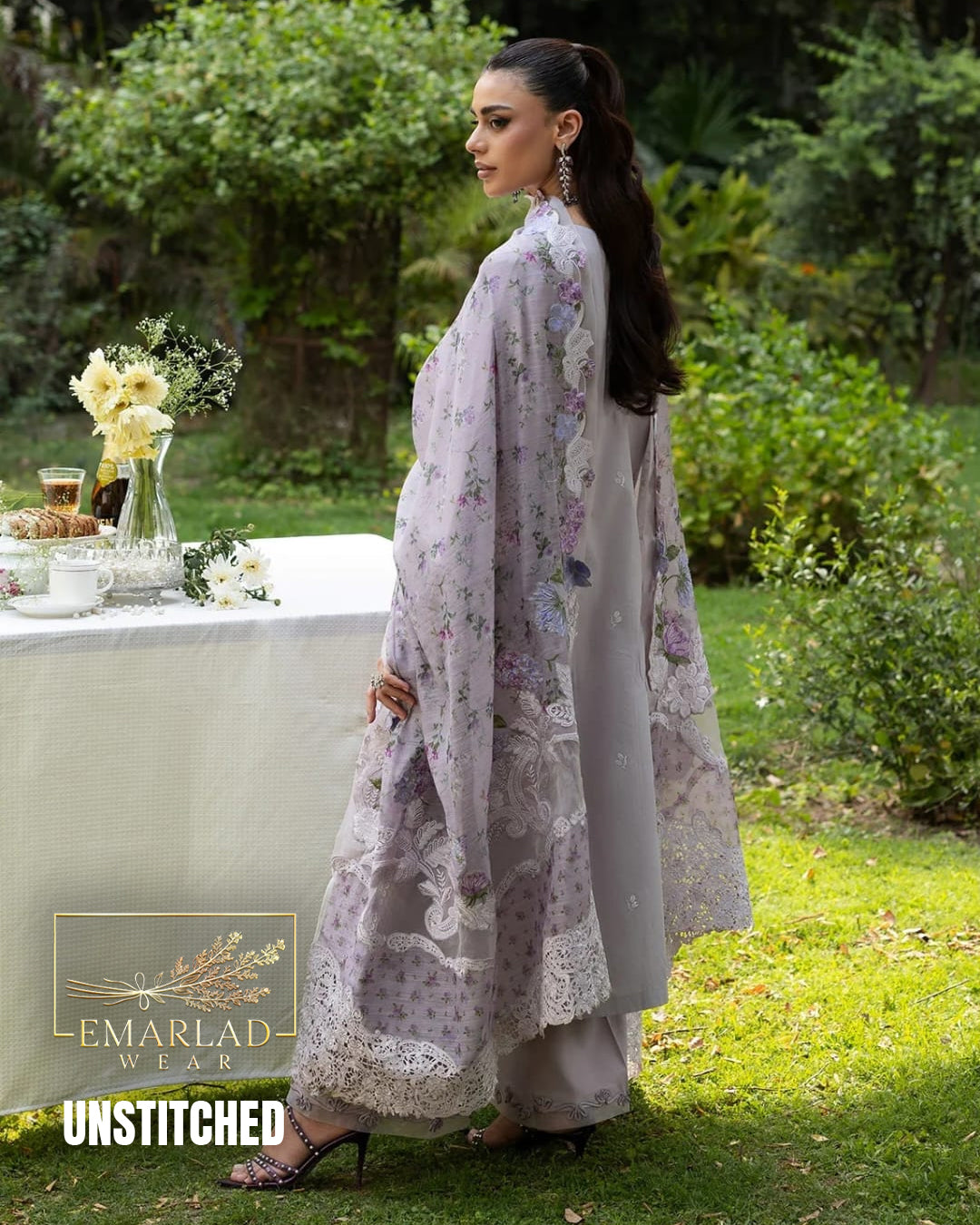 Elaf Luxury Lawn Collection 2026 Lilac Purple Embroidered Suit