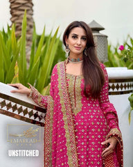 POSHKARI Semi Pure Chiffon Embroidered Suit – Shocking Pink
