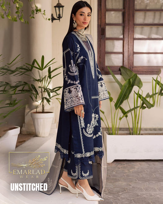 MARJAAN (ANMOL) YY Luxury Festive Embroidered Collection 2026 Navy Blue 3PC Suit with Chiffon Dupatta