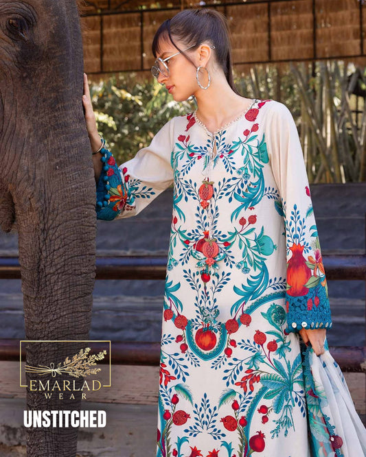 Maria.B MPT-2912-W Printed Lawn 3 Piece Suit with Chiffon Dupatta