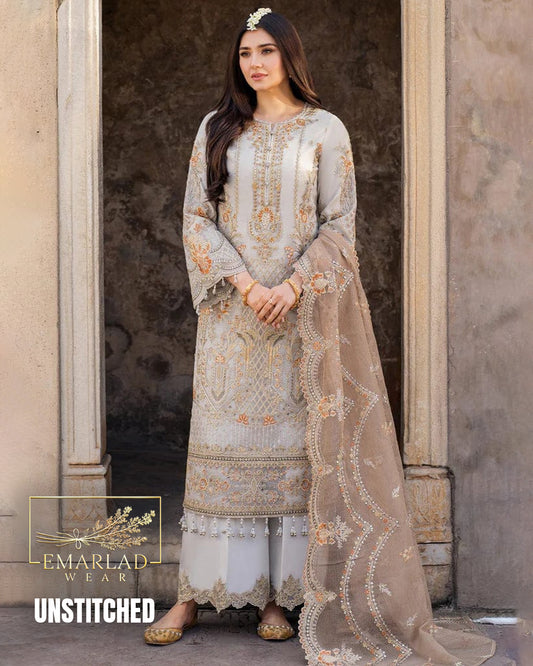 Imrozia Net Design 5354-KA 3 Piece Unstitched Embroidered Net Suit with Adda Work