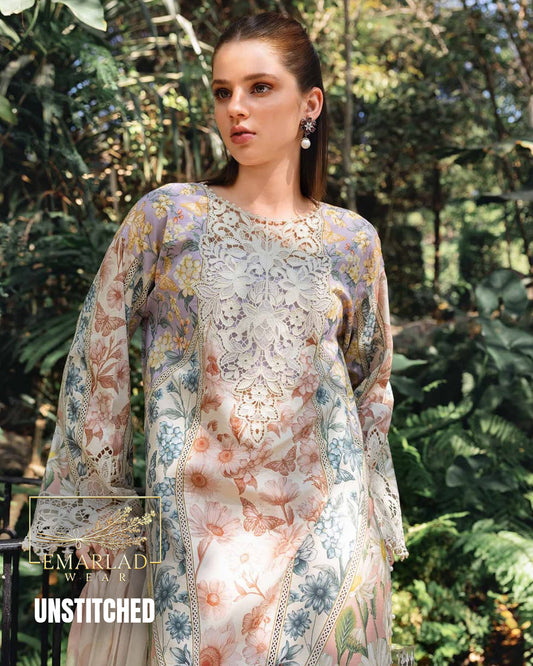 Maria B M Print Lawn Collection 2026 Peach 3 Piece Suit – Embroidered Lawn Dress with Chiffon Dupatta