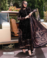 Maria B Black Plachi Velvet Suit with Silk Printed Dupatta
