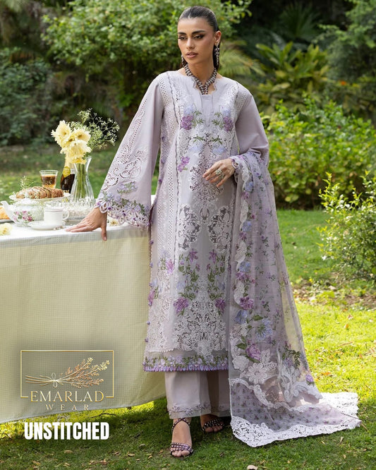 Elaf Luxury Lawn Collection 2026 Lilac Purple Embroidered Suit