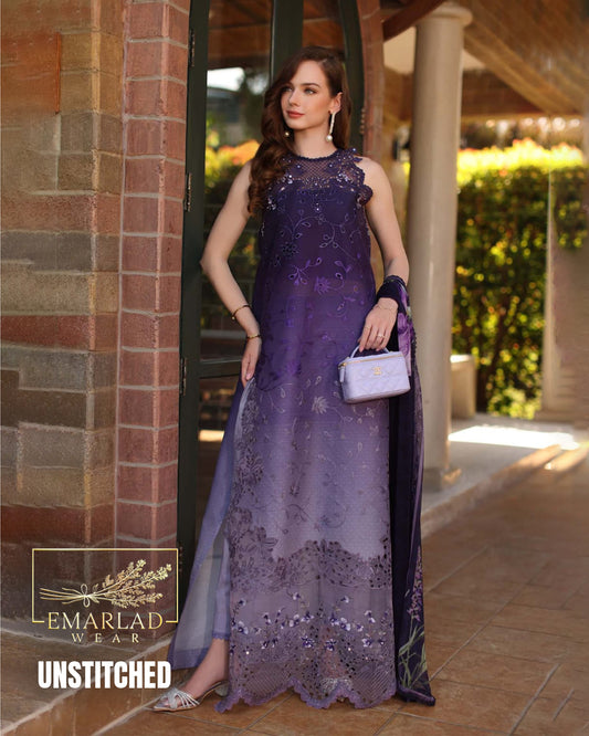 Noor By Saadia Lawn Collection Purple Tie & Dye Unstitched 3Pc Suit Online in Pakistan