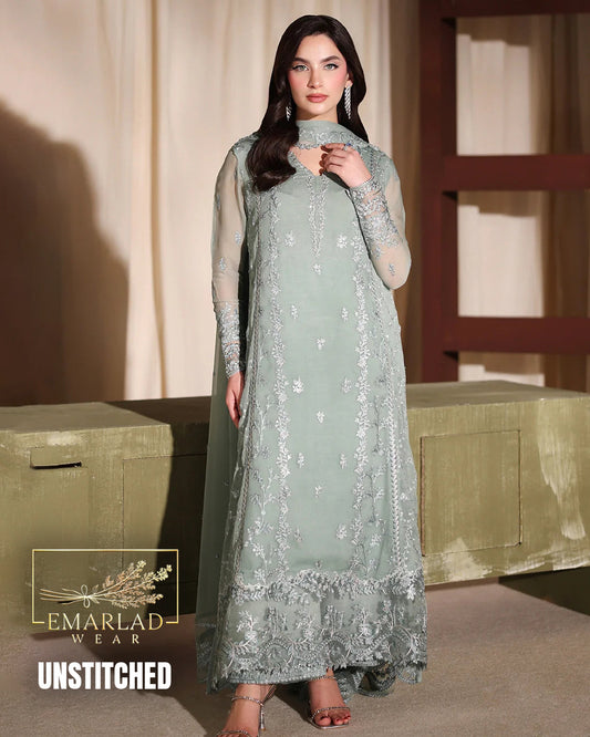 Azure Dark Pistachio Green Chiffon Partywear 3 Piece Suit M-7