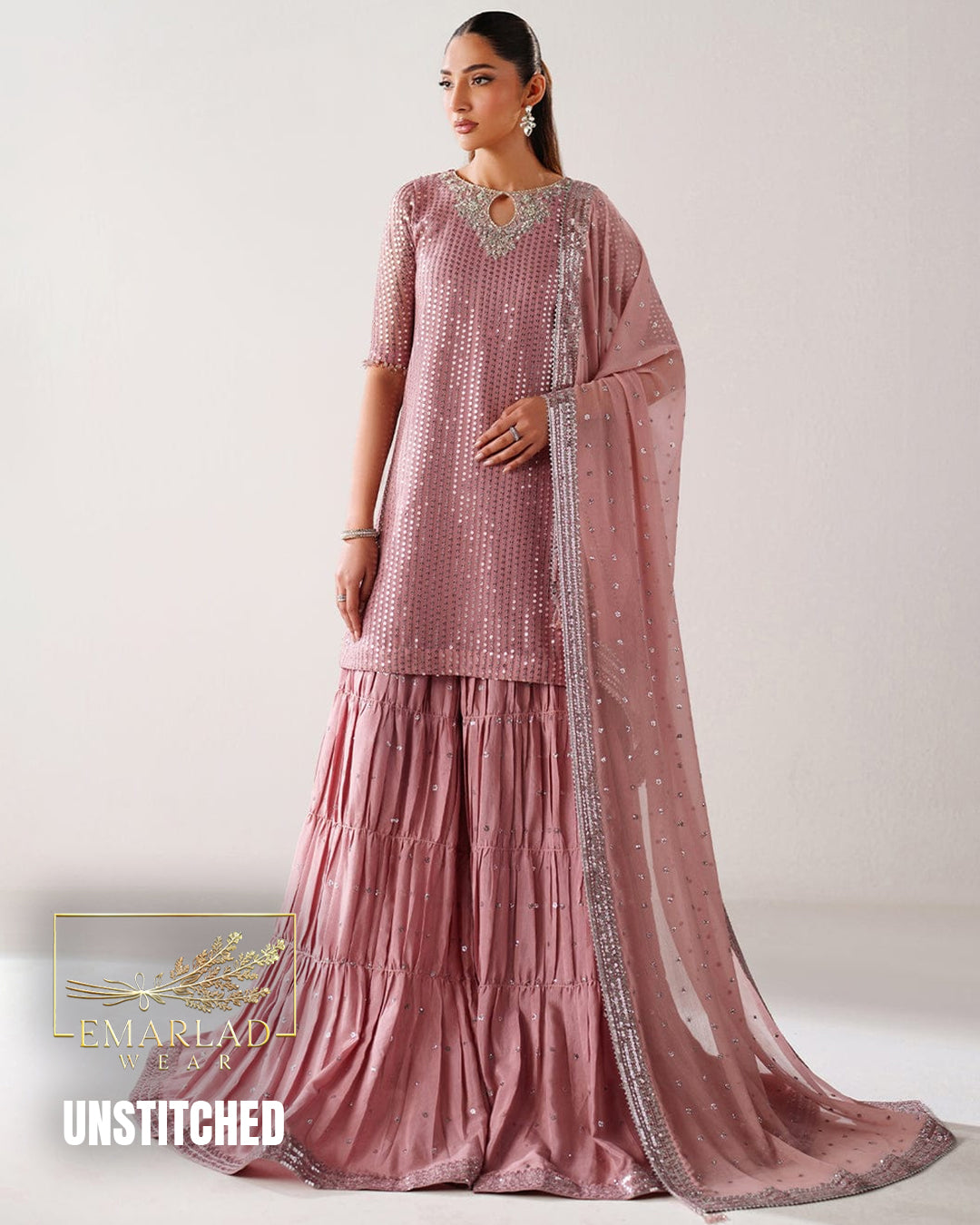 Baroque Luxury Chiffon Collection 5MM Sequin Embroidered 3 Piece Unstitched Suit – T Pink