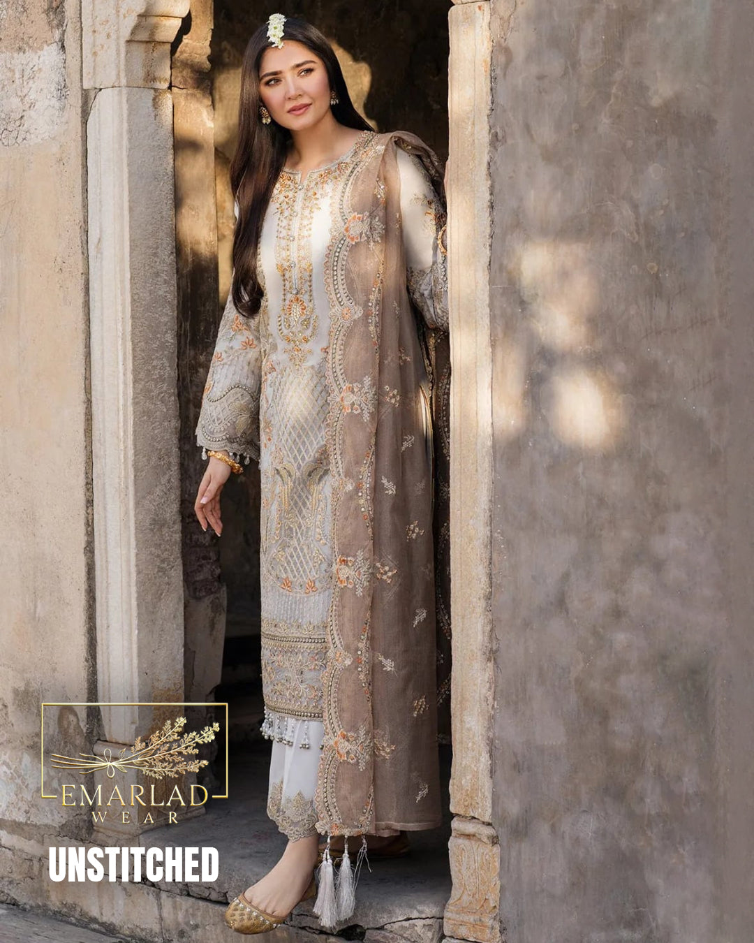 Imrozia Net Design 5354-KA 3 Piece Unstitched Embroidered Net Suit with Adda Work
