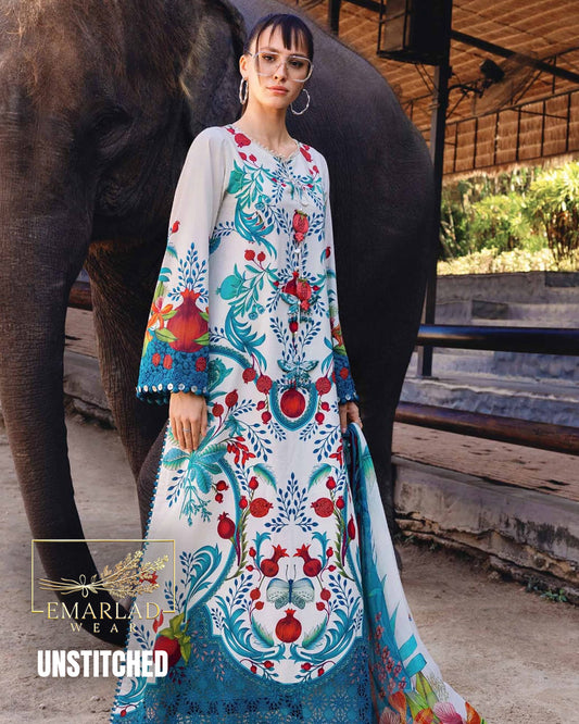 Maria.B MPT-2912-W Printed Lawn 3 Piece Suit with Chiffon Dupatta