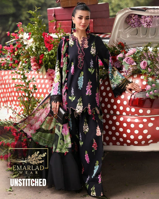 MARIA B M PRINT Vol-02 Lawn Collection 2026 Black | Embroidered Lawn Suit Replica Online Pakistan