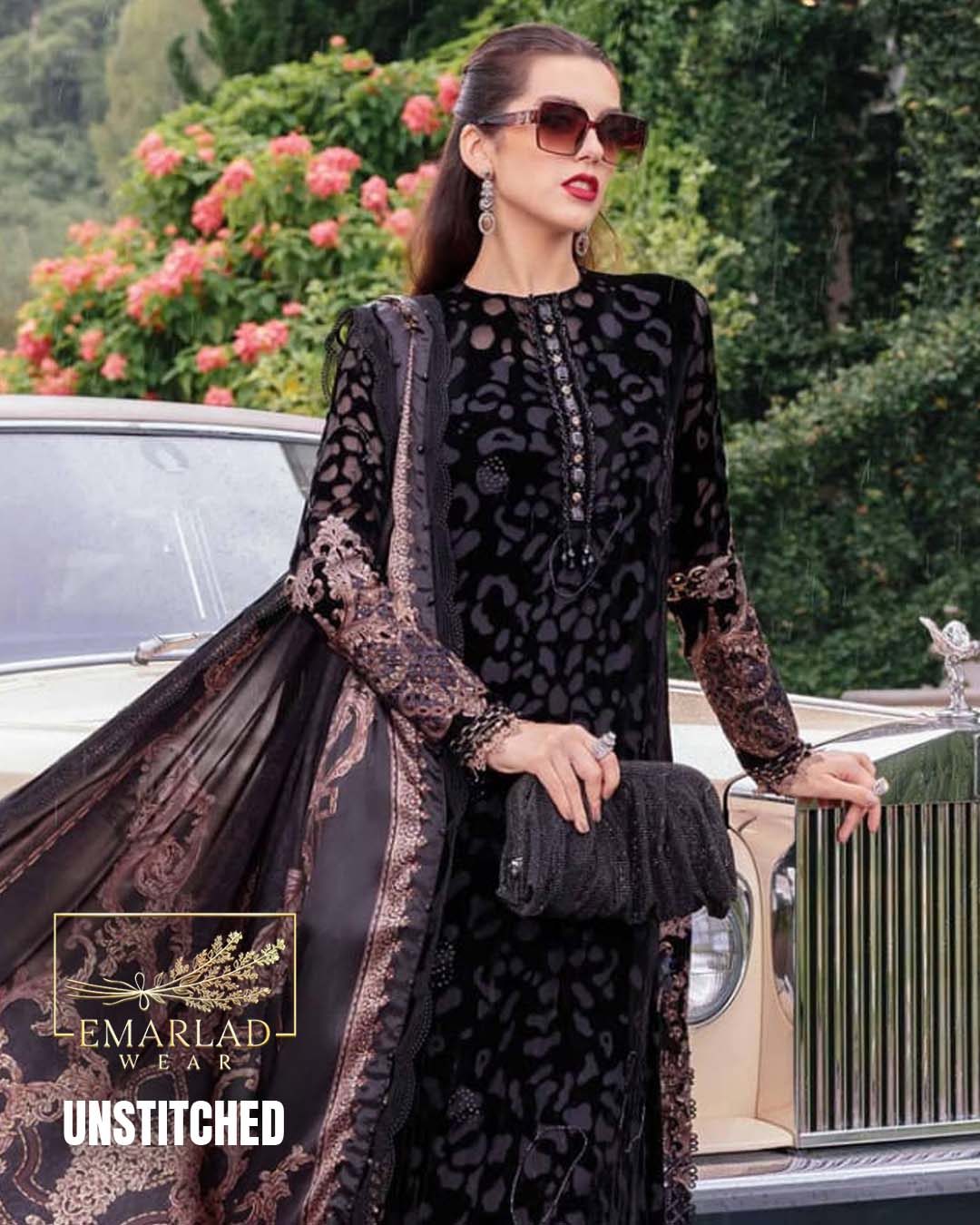 Maria B Black Plachi Velvet Suit with Silk Printed Dupatta