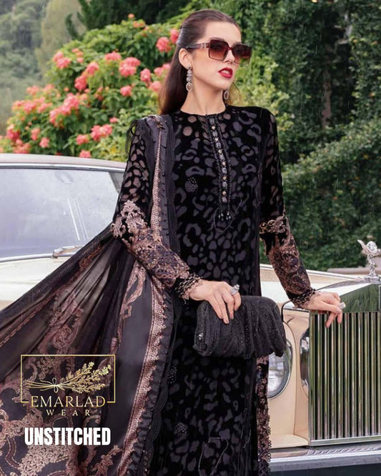 Maria B Black Plachi Velvet Suit with Silk Printed Dupatta