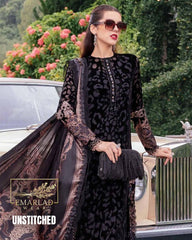 Maria B Black Plachi Velvet Suit with Silk Printed Dupatta