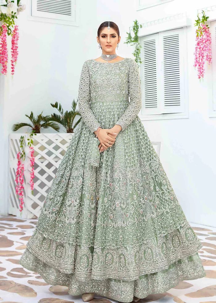 Elan Grey Exclusive Net Maxi hand work
