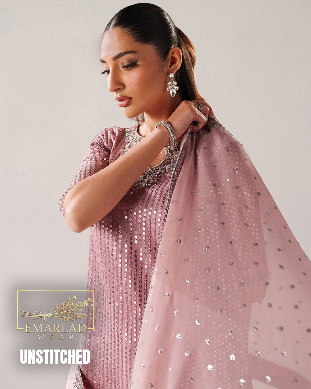 Baroque Luxury Chiffon Collection 5MM Sequin Embroidered 3 Piece Unstitched Suit – T Pink