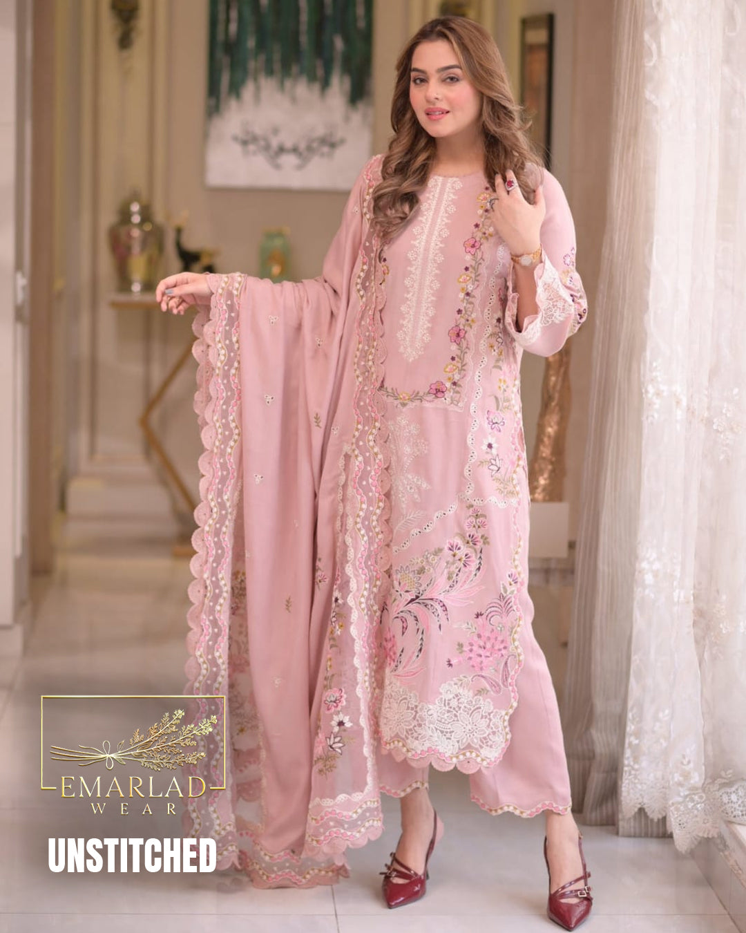 Aneelas Pink Luxury Embroidered Lawn Suit 3PC Unstitched – Premium Sum –  Emarlad Wear