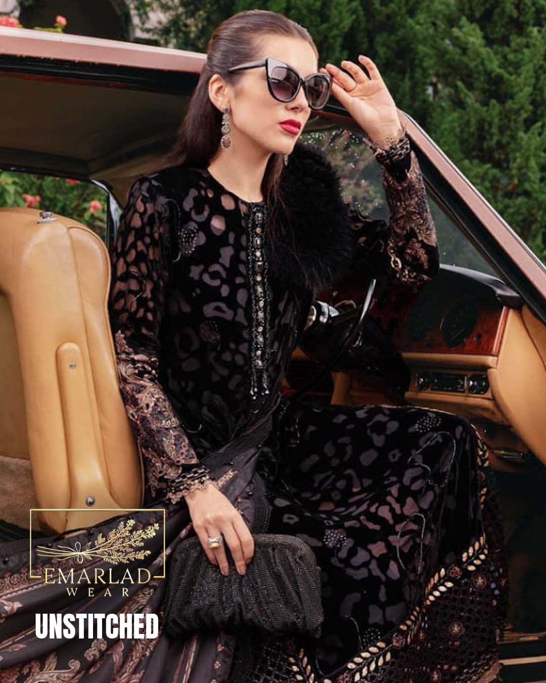 Maria B Black Plachi Velvet Suit with Silk Printed Dupatta