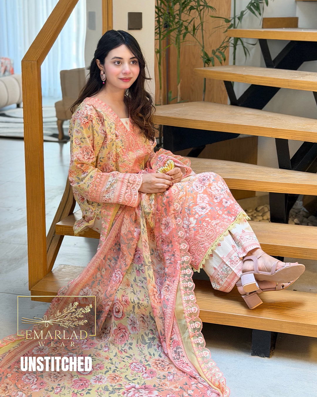 strapless open back dress Zainab Chottani Tie & Dye Lawn Suit White & Peach