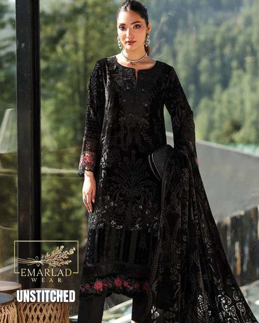 M.B  Velvet Plachi Embroidered Collection | Jet black