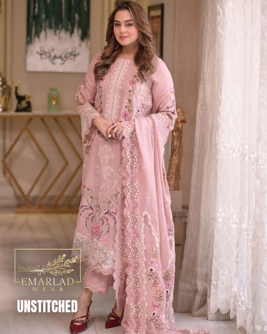 Aneelas Pink Luxury Embroidered Lawn Suit 3PC Unstitched – Premium Summer Collection
