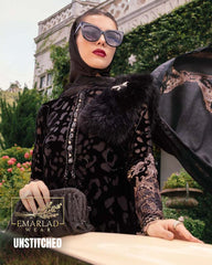 Maria B Black Plachi Velvet Suit with Silk Printed Dupatta