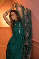 SOBIA NAZIR D GREEN CHIKANKARI LAWN EMB DRESS