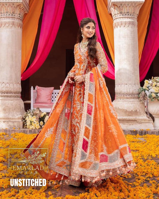 Kanwal Malik Orange Bridal Collection Net Maxi Replica | Bridal Wear for Weddings | Emarladwear