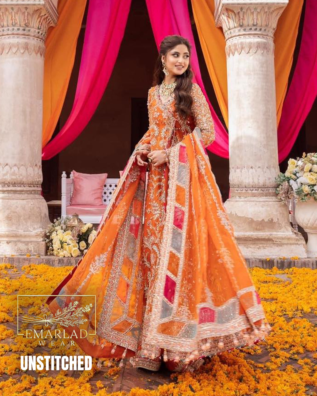 Kanwal Malik Orange Bridal Collection Net Maxi Replica | Bridal Wear for Weddings | Emarladwear