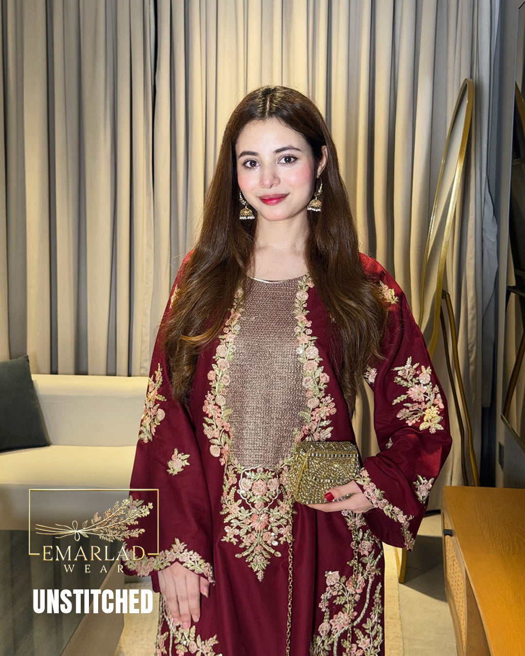 Ethnic Mehroon 2 Piece Shalmoz Silk Embroidered Suit