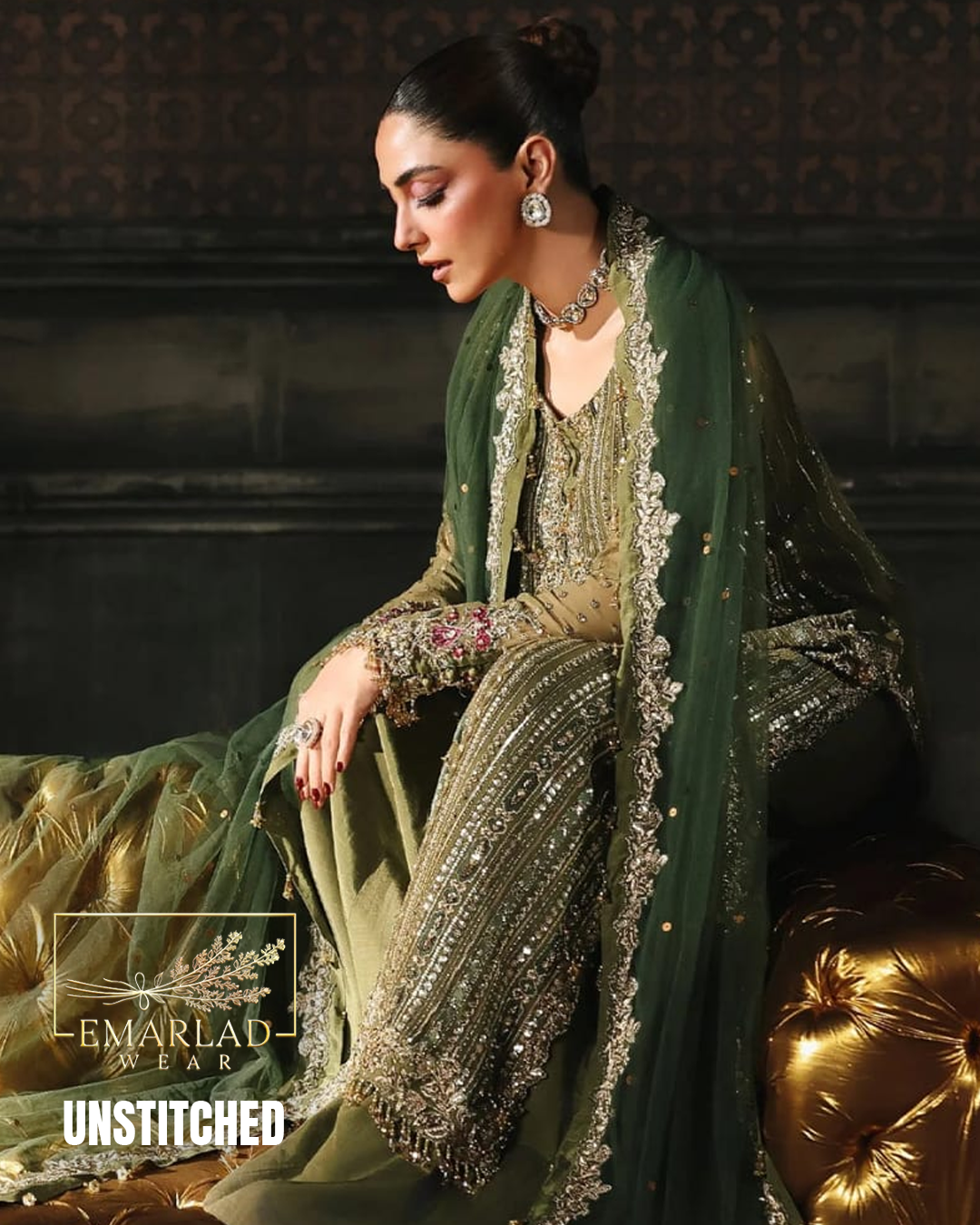 Charizma Formal Mehndi Green Chiffon Dress Elegant Embroidered Outfi Emarlad Wear Charizma Formal Mehndi Green Chiffon Dress Elegant Embroidered Outfi Emarlad Wear