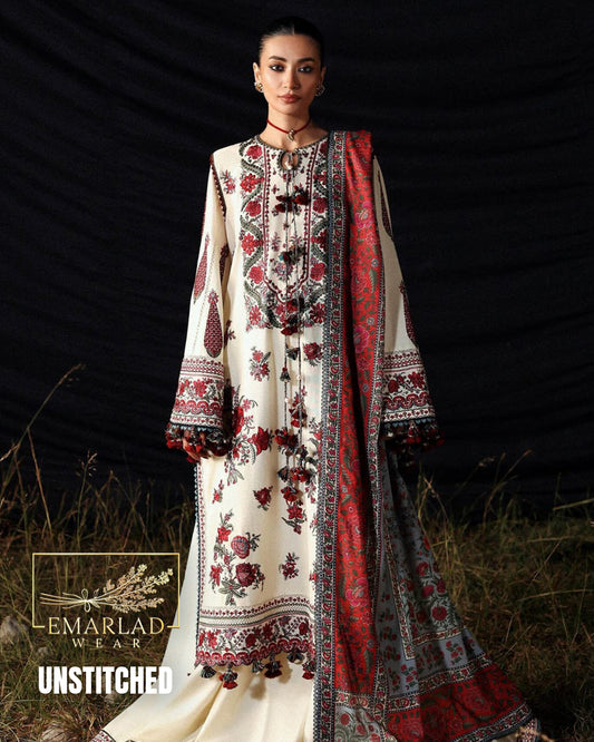 Hussain Rehar YY Off-White Silk Suit with Digital Printed Dupatta – 3 Piece