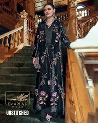 M.B Black Embroidered 3 Piece Unstitched Formal Velvet Suit with Palachi Shawl