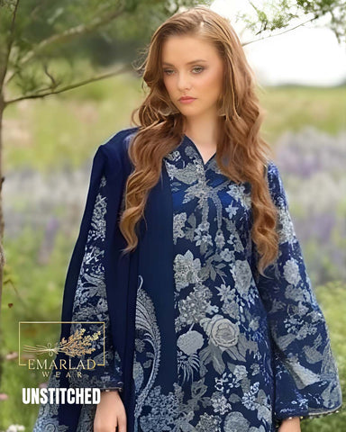 Baroque Lawn 3PC Suit 2025 – Digital Lawn with Voile 4 Side Aplik Dupatta