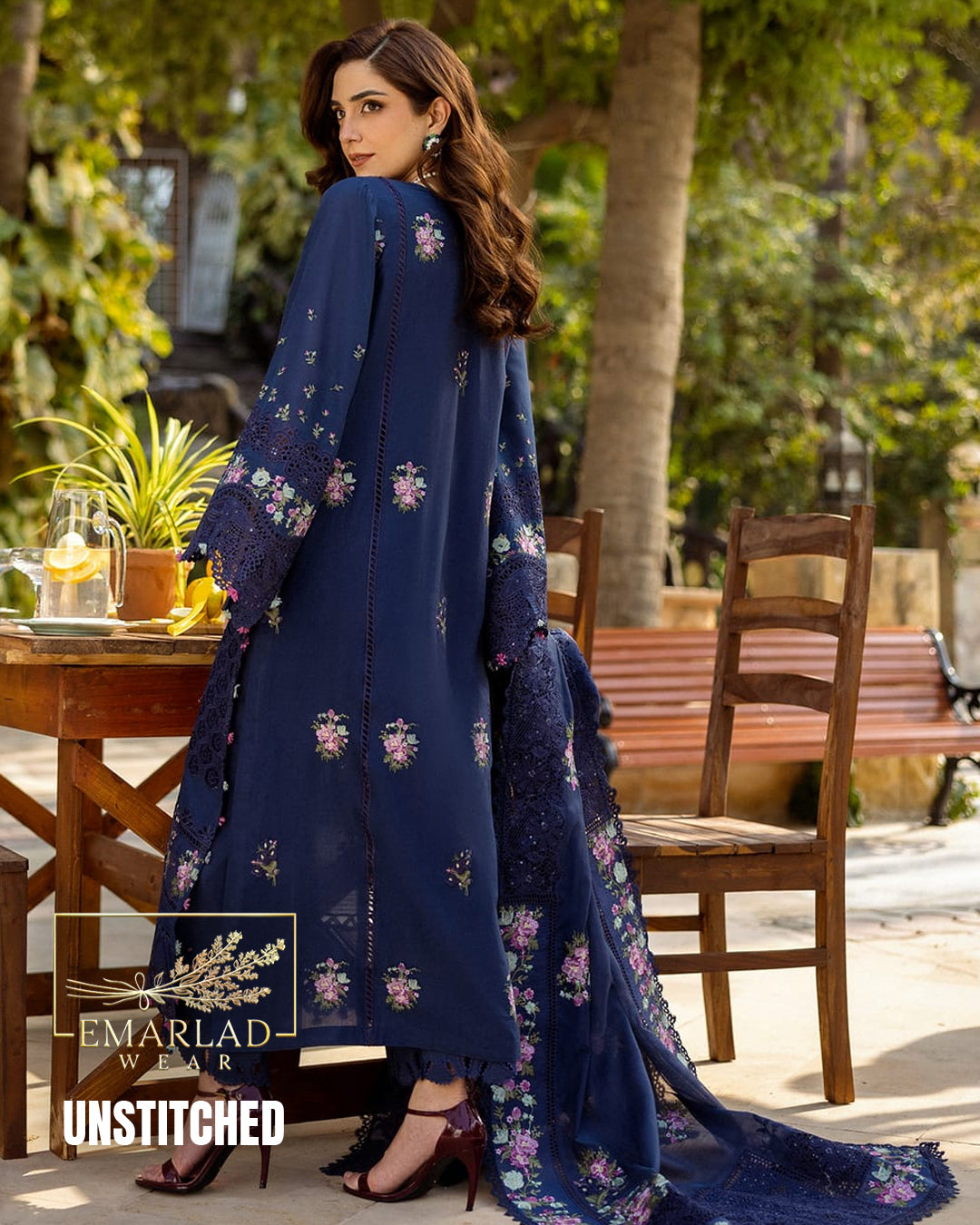 Elaf Navy Blue Luxury Chicken Kari Lawn Embroidered Suit | Premium 3PC Summer Collection | Emarladwear